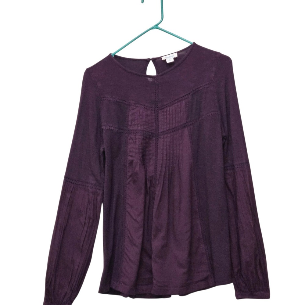 Sundance Plum Purple Pintuck Pleated Sleeve Long Sleeve Top Women M Peasant
